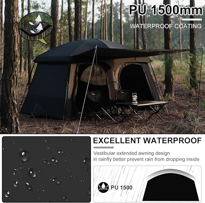 Vidalido Tents6-8 Person Camping Tent with Extended Vestibule2 Room Weather Resistant Family TentsEasy Install Waterproof Outdoor Tent for Backpacking and Camping Hiking