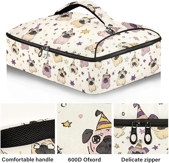 Casserole Carrier Loveliness Dog PatternsInsulated Casserole Carrier for Hot or Cold Food Thermal Lunch Tote for Potluck Parties Picnic Beach Fits 9 x 13 Inches Baking Dish