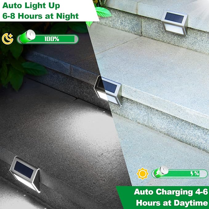 JSOT Solar Lights Outdoor for DeckWaterproof Solar Garden Lights Decorative Outside Lamp for WalkwayFence PostBackyardRailingWallPoolStepStairs 8 Lights Cool White