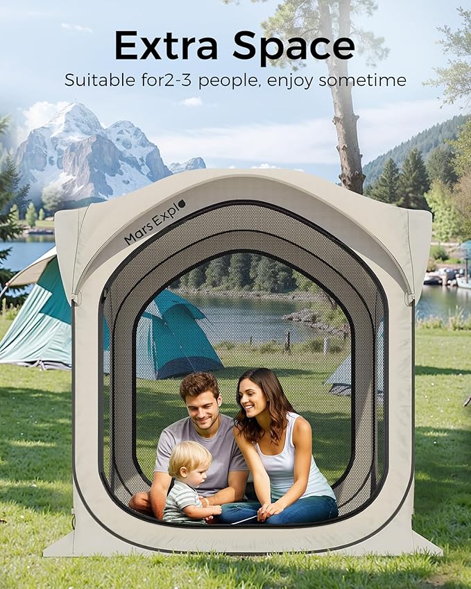 Pop-Up Screen Tent with Mesh Walls – Instant Portable Outdoor Shelter with Carry Bag for Camping Patio Backyard Deck Beach – 6×6 FT Beige