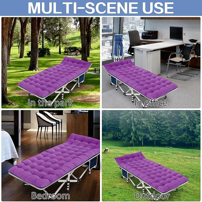 Heavy Duty Camping Cot with Comfortable Mattress &amp Carry Bag - Folding Sleeping Bed for Adults Easy to Set Up - Ideal for Outdoor Indoor Home Office Nap and Vacation.