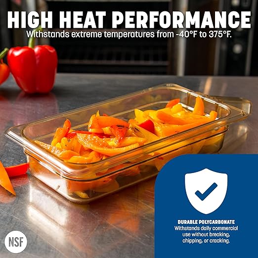 Carlisle FoodService Products 30860H13 StorPlus High Heat Food Pan with 1 Handle 2.5 Deep Third Size Amber