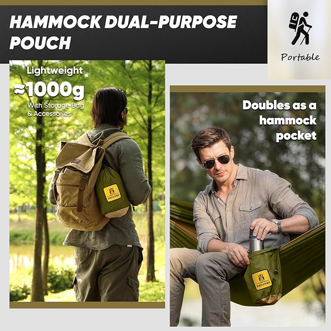 Camping Hammock with Mosquito Net 600 lbs Portable Hammock with Tree Straps2-in-1 Double/Single Travel hammocks Tent for Outside/Indoor/Backpacking/Beach-Green&ampKhaki