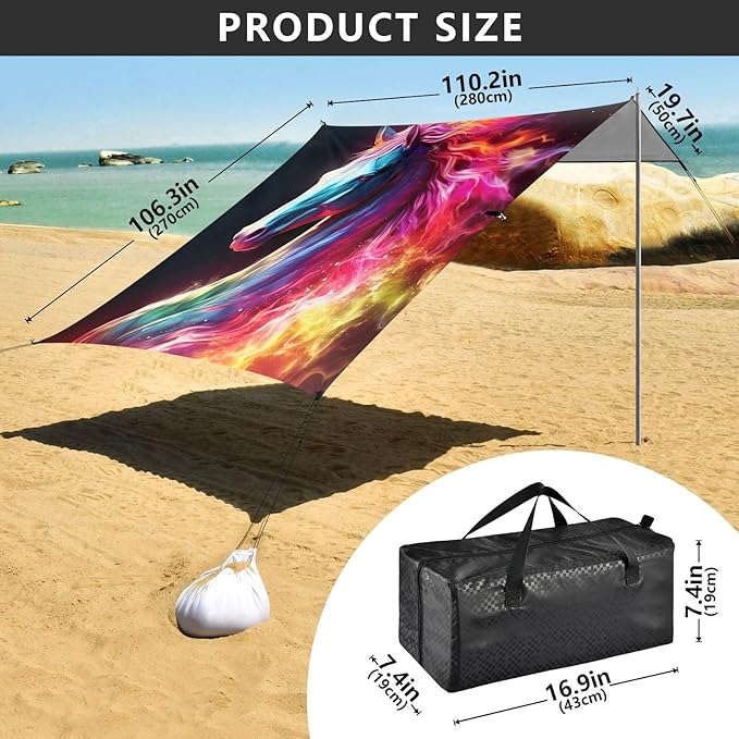 Flame HorseCamping Sun Shelters 9.2 x 10.5 FT Beach Canopy Tent Sun Shade with Carrying Bag for Camping Trips Fishing Backyard Fun or Picnics 21341071