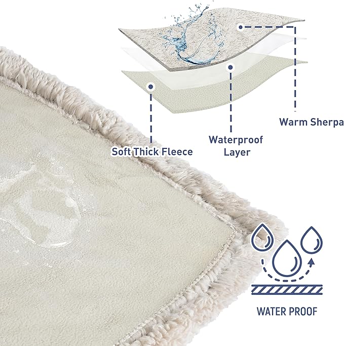 Catalonia Waterproof Bed Blanket Washable Leakproof Bed Cover Reversible Protector Blanket for Couch Sofa Stain Proof Blanket Pad for Adults 80X60 inches Camel/Taupe