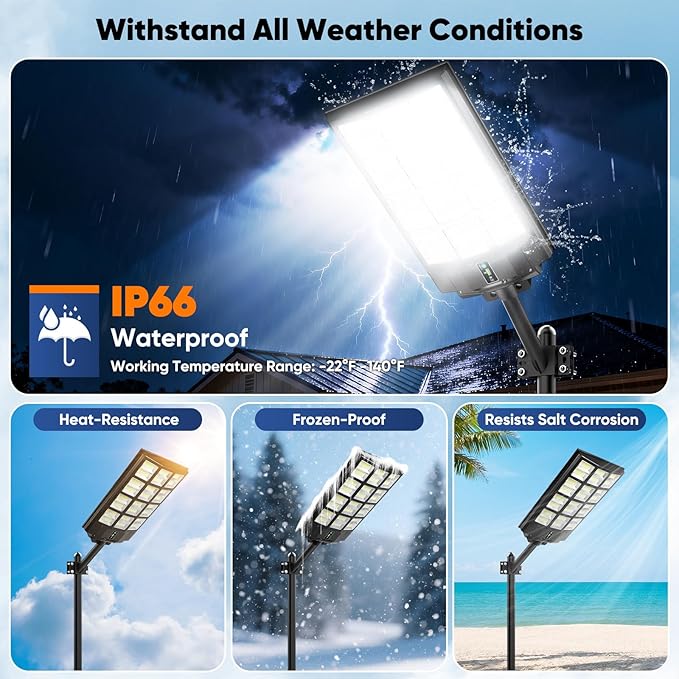 9000W Solar Street Light Outdoor Waterproof 27 240000LM Solar Light with Motion Sensor 6500K Dusk to Dawn Security LED Flood Light Commercial Outdoor Lighting for Parking Lot Yard Driveway Farm