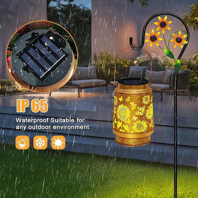 2 Pack Sunflower Hanging Solar Lanterns Outdoor Lights Sunflower Gifts for Women Men Metal Waterproof Decor Garden Lanterns for Yard Patio Lawn PathwayPorch