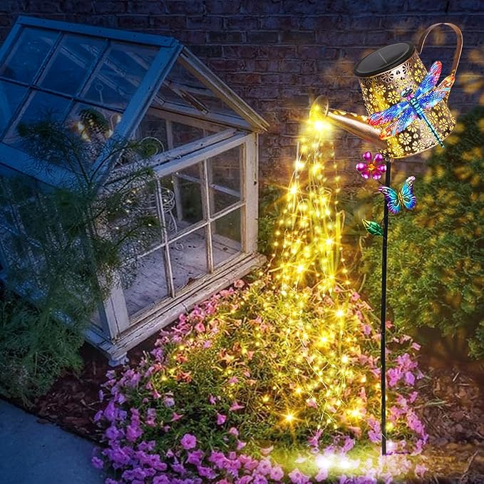 Solar Watering Can with Lights Outdoor Garden 41in Large Dragonfly Garden Stake Lights Waterproof Decoration for Yard Lawn Pathway Gifts for Mom Grandma Women Birthday Gardening Gift