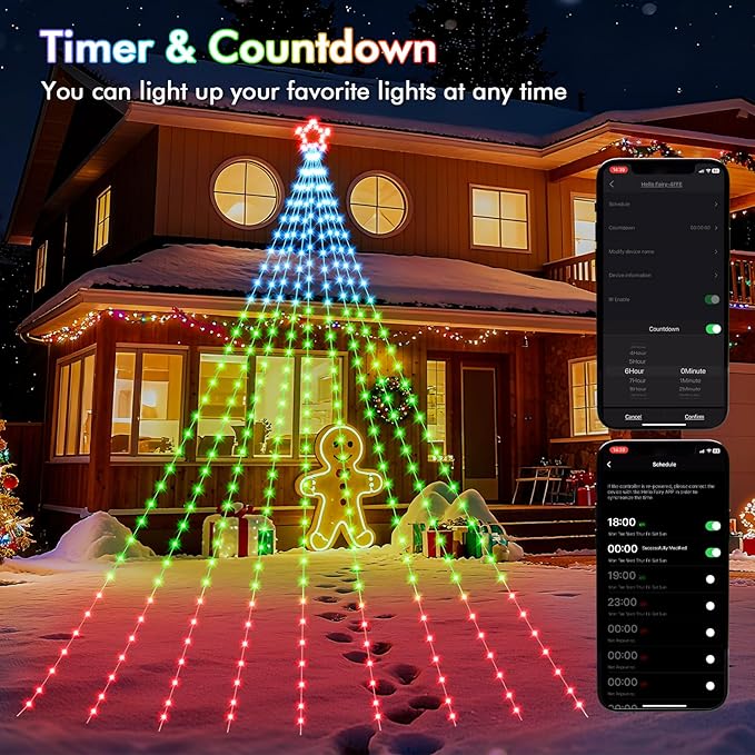 16.4FT Outdoor Christmas Decorations Smart RGB Color Changing Christmas Hanging Waterfall String Lights APP Remote Control DIY Multi-Color Lightshow Music Sync Outside Xmas Lights Decor