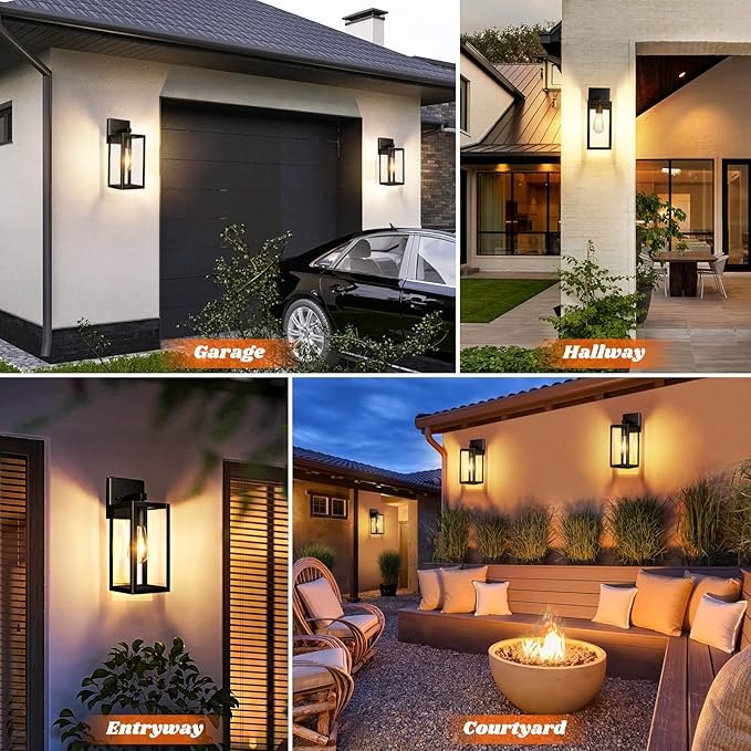 2-Pack Outdoor Lights for House Waterproof Bronze Exterior Light Fixtures with Clear Glass Anti-Rust Outside Wall Lanterns Sconces Front Porch Lights for Garage Doorway Bulbs Not Included
