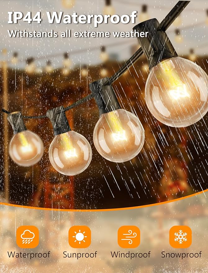 Abeja 50FT G40 Globe String Lights Outdoor Patio String Lights with 53 Edison Globe Bulbs(3 Spare) Hanging Bistro Light Waterproof for Balcony Party Wedding Market Cafe Black