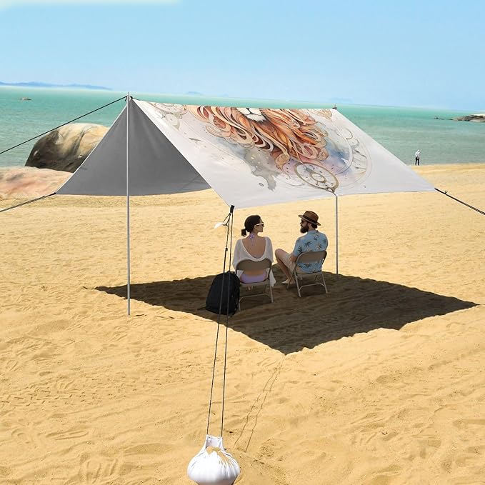 ALAZA King of Lion Beach Tent Sun Shelter UPF50+ Protection Beach Shade Canopy w/ 4 Sandbags for Outdoor Camping Fishing Backyard Fun Picnic 10x9 ft