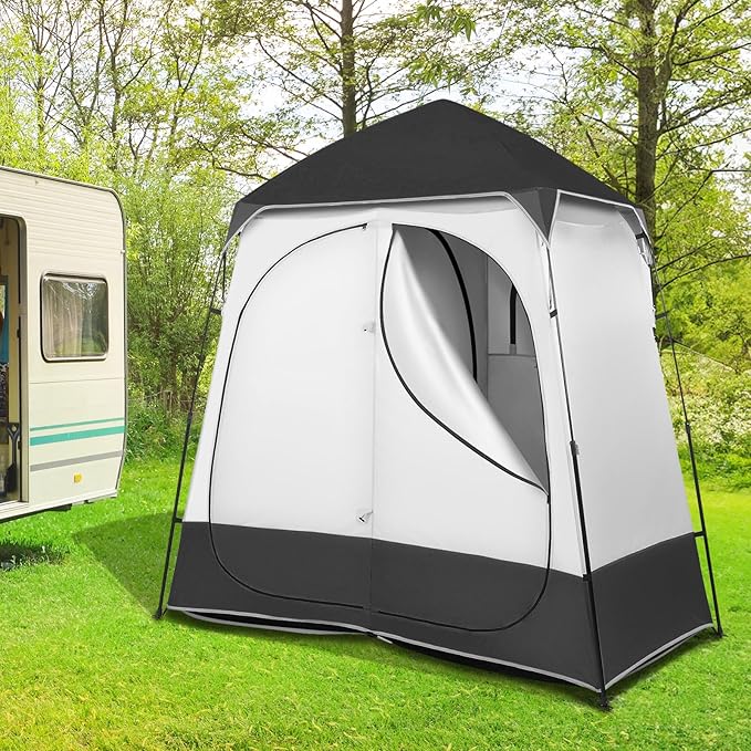 VINGLI 2 Room Shower Tent 7.5 FT Instant Pop Up Shelter with Carrying Bag Privacy Changing Room TentPerfect for Portable Toilet Camping Dressing Outdoor Indoor Easy Set Up