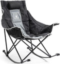 Dowinx Oversized Rocking Camping Chair Fully Padded Patio Chair with Side Pocket and Carry Bag High Back Portable Lawn Recliner with Headrest Support 300 lbs Grey
