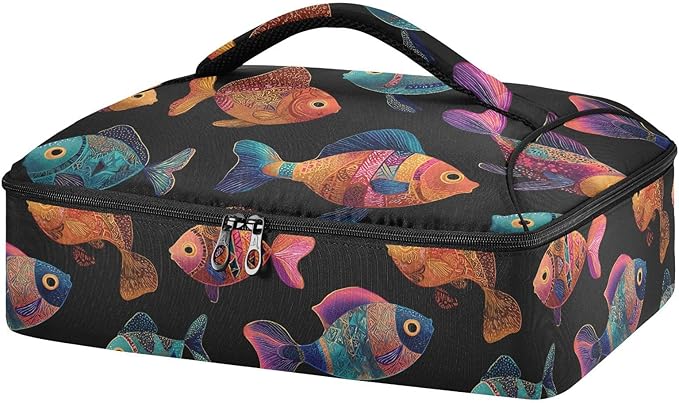 Casserole Carrier Colorful FishInsulated Casserole Carrier for Hot or Cold Food Thermal Lunch Tote for Potluck Parties Picnic Beach Fits 9 x 13 Inches Baking Dish