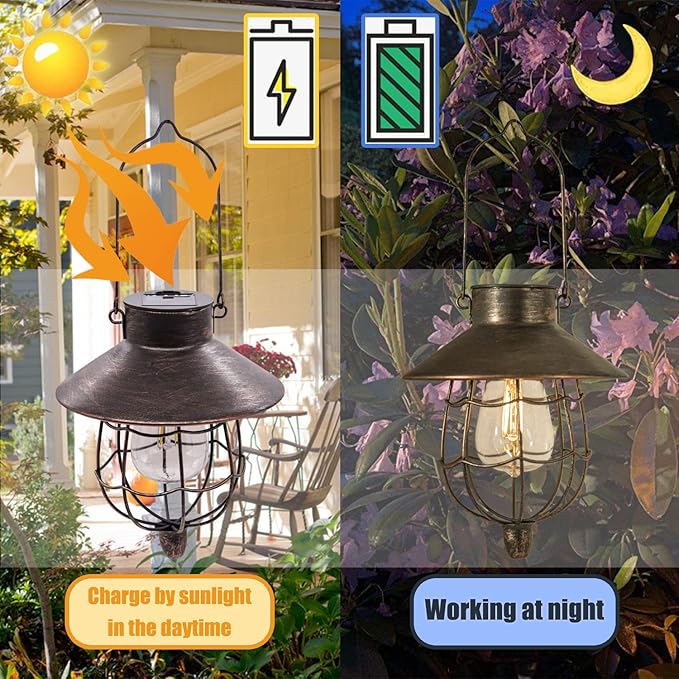 YAKii 6 Pack Solar Lantern Hanging Waterproof Outdoor Metal Solar Lamp with Warm White Light Decorate for Yard Garden Pathway Patio Porch (Antique Copper)