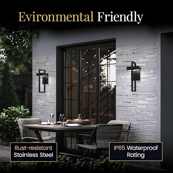 MOD LIGHTING Terri Wired LED Outdoor Sconce Lights (1-Pack) 17 Water Resistant Outdoor Wall Lights 6000K Cool White Exterior Sconces for Patio Garage Black