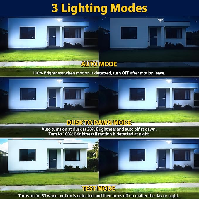 90W 10000LM LED Security Lights Motion Sensor Outdoor Lights 4 Head Dusk to Dawn 6500K Daylight Flood Lights Outdoor Motion Sensor IP65 Waterproof Motion Light for Outside Garage Yard Porch