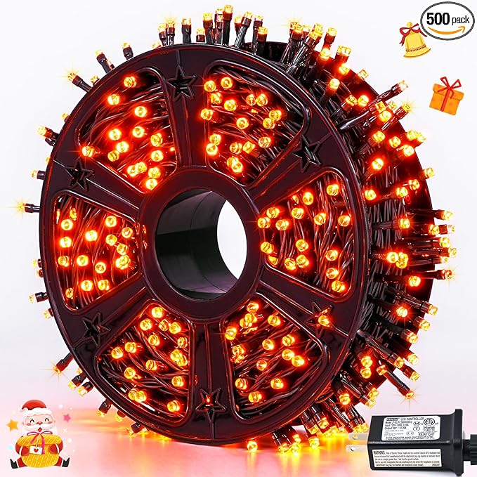 JMEXSUSS 500 LED Orange Christmas Lights Outdoor 173ft Christmas String Lights Plug in Waterproof 8 Modes Orange LED Light for Party House Tree Thanksgiving Xmas Decorations