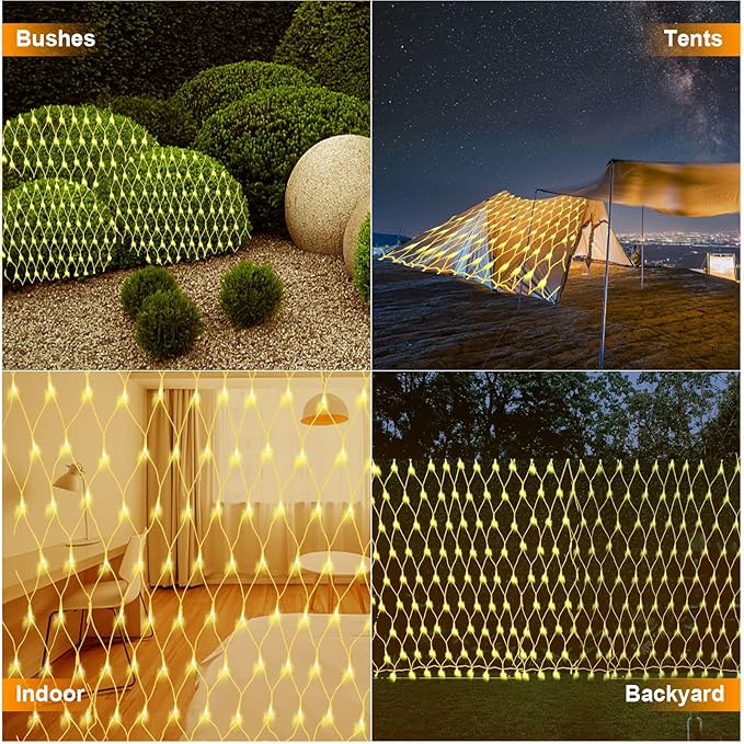 (Upgraded) Outdoor Christmas Lights 360 LED Sturdy Net Lights 12x5Ft Outdoor String Lights [8 Modes &amp Waterproof] Christmas Decoration for New Year Bushes Gardens Lawns Patio Decor - Warmwhi