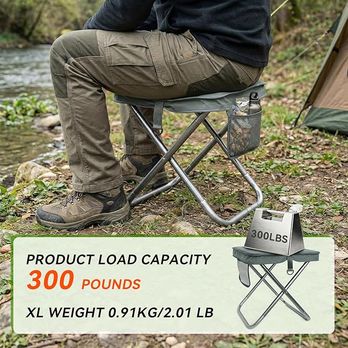 AOUTACC Camping Stool with Shoulder StrapUltralight Collapsible Handbag Style StoolPocket Portable Chair for Camping Travel Fishing Hiking Beach Backpacking Gardening Picnics-XL(Grey)