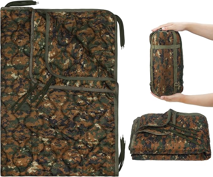Mirzoyan Woobie Blanket Military Poncho Liner Camo Insulated Camping Woobie Blanket for Outdoor Hiking (Woodland Digital with Zipper)