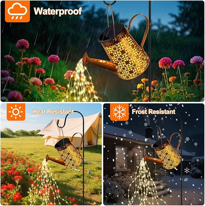 Forlivese 2PCS Solar Watering Can with Lights Solar Lights Outdoor Decorations with HangingWaterproof Watering Can Landscape Light for Patio Gardening Pathway 90LED