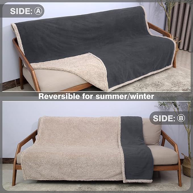 Catalonia Waterproof Blanket Washable Leakproof Bed Cover for Couples Reversible Protector Blanket for Bed Couch Sofa 50X60 inches Gray/Taupe