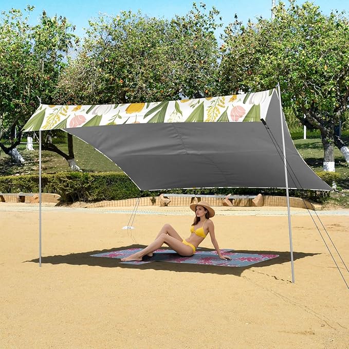 Camping Sun Shelters Spring Floral Flowers Tulips Daffodils Lily of The Valley Beach Canopy 126 * 110.2in