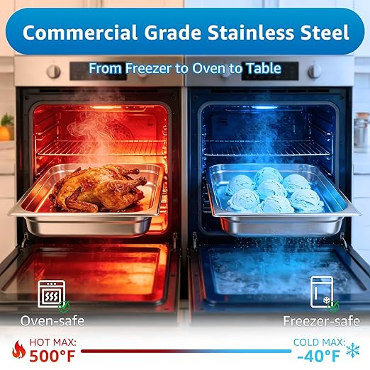 1/6 Size Commercial Hotel Pans 4 Deep (6 Pack) 0.7mm Stainless Steel Steam Table Pans with Lids Deep Food Storage Containers for Prep Stations Condiments &amp Multi-Use Anti-Jam Lug