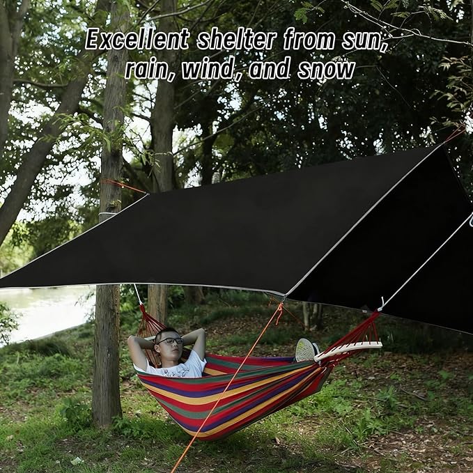 10x10FT Rain Fly Tarp with Storage Bag Outdoor Camping Tarp Waterproof Lightweight Tent Camping Shelter Canopy Lightweight Easy Setup for Beach Backpacking Hiking Traveling
