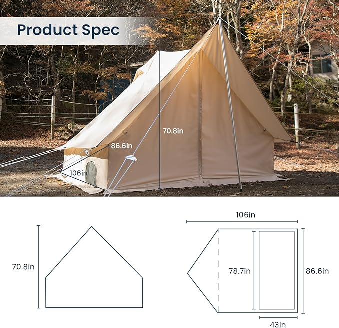 S'More Fronti Canvas Camping Tent - 2 Person 4 Season Weather Resistant Glamping Tent with Stove Jack for Car Camping &amp Hiking