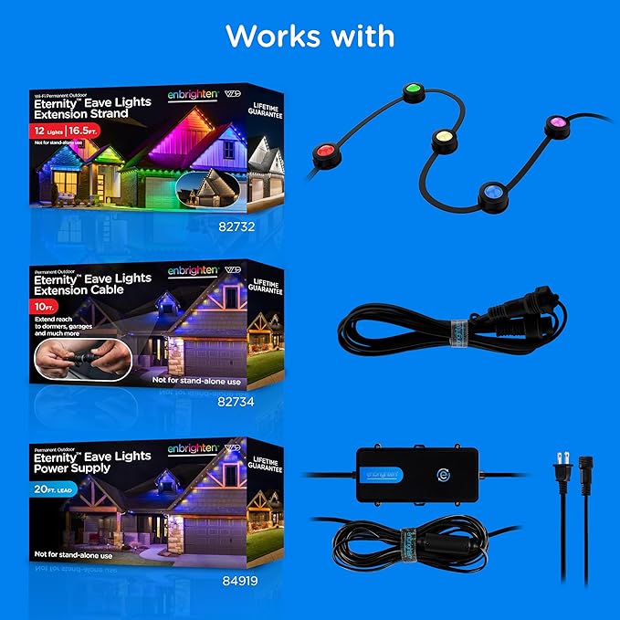 Enbrighten Vibe Eternity Permanent Outdoor Lights for House 100 Feet 72 RGBWIC LEDs Close Spacing 33lm Color Changing Christmas Eave Lighting Smart App Works with Alexa Google Home 82730