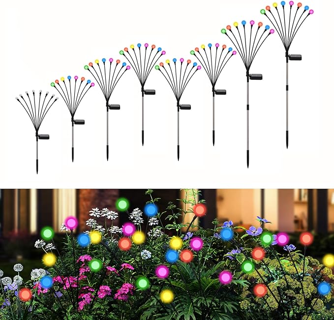 Swaying Solar Lights for Outside 8 Mode RGB Color Changing Firefly Outdoor Waterproof Swaying Solar Garden Lights Stakes for Christmas Holiday Yard Patio Garden Decor 8 Pack(Multicolor)