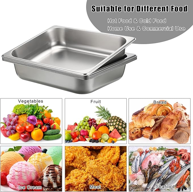 BSTKEY 6 Pack 1/2 Size Hotel Pans 2.56 Inch Deep Stainless Steel Steam Table Pan Stackable Food Warmer Trays for Buffet Commercial Food Pans for Kitchen Restaurant Catering Party Supplies