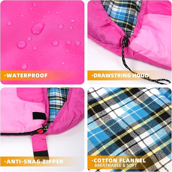 Cotton Flannel Lined Sleeping Bag for Adults Teens Kids Cold Weather &ampWarm 3 Seasons Lightweight Compact Camping Essentials Equipment Hiking Outdoor Travel