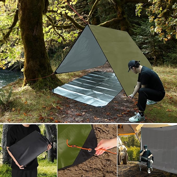 RedSwing 6 Pack Heavy Duty Waterproof Emergency Thermal Tarp Insulated Survival Blanket for Outdoor Camping Hiking and Emergency Shelter Green