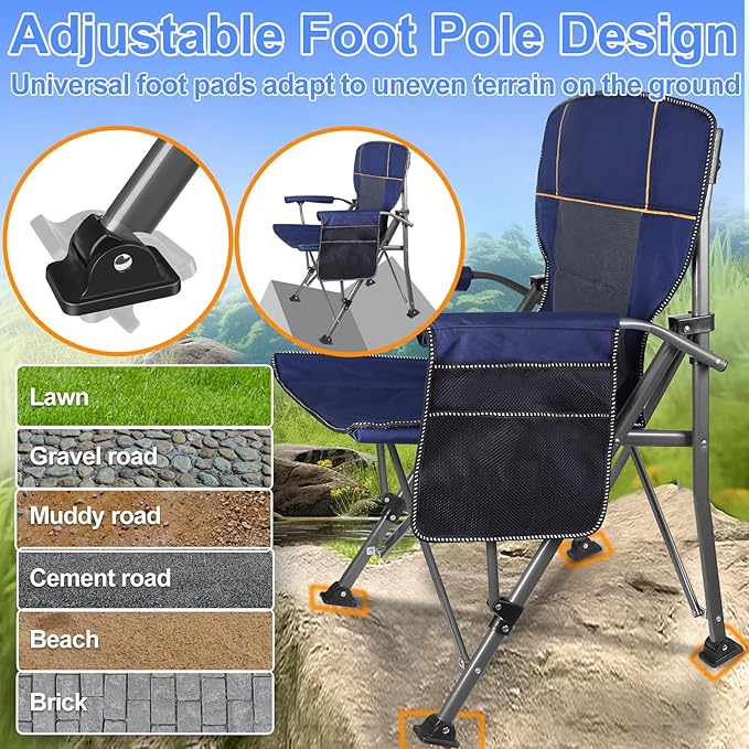 Jill Deaaa® Oversized Camping Chairs Heavy Duty Support 450 LBS Folding Outdoor Chair with Padded Back &amp Arm Folding Lawn Chairs with Side Pockets &amp Cup Holder for Outside Fishing Camp &a