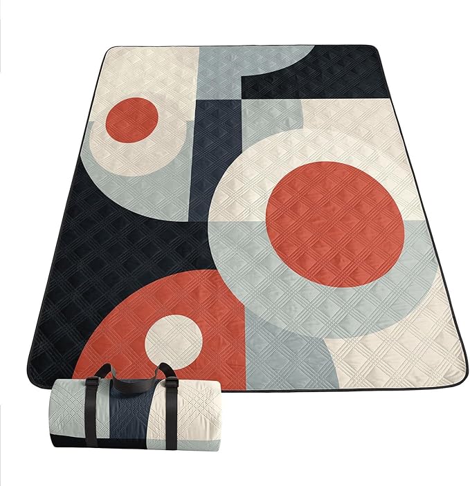 Outdoor Picnic Blanket Portable Ultrasonic Waterproof Picnic Geometry Cartoon Printed Camping Beach Mat for Sand and Wet Grass Hiking (Geometry L
