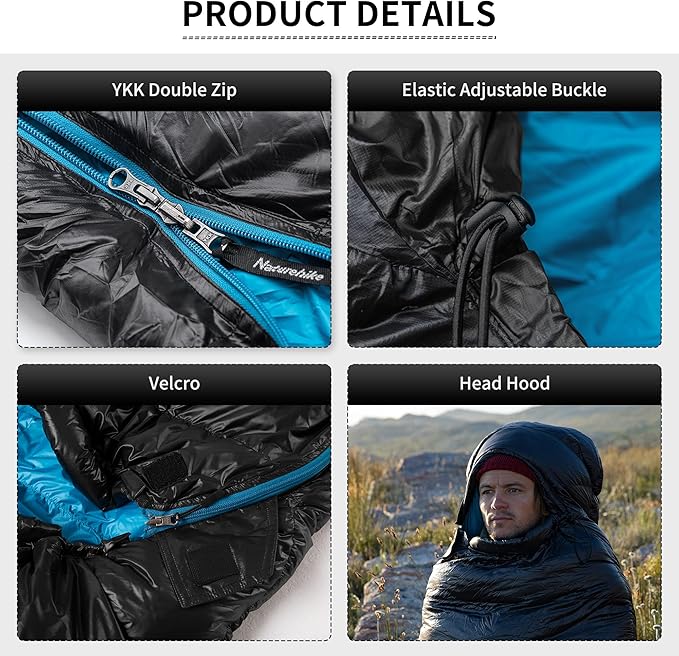 Naturehike Ultralight Down Sleeping Bag 650FP Backpacking Sleeping Bag for Adults 40.4℉ Waterproof Sleeping Bags for Camping Hiking Traveling with Compression Sack