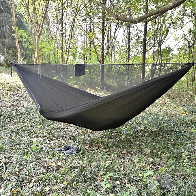 onewind 11ft Camping Hammock with Bugnet Portable Double Hammock with Mosquito Net Backpacking Hammock with Net Adjustable Ridgeline Tree Straps for Outdoor Hiking Backpacking OD Green