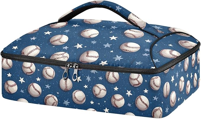 Casserole Carrier Baseball PatternInsulated Casserole Carrier for Hot or Cold Food Thermal Lunch Tote for Potluck Parties Picnic Beach Fits 9 x 13 Inches Baking Dish