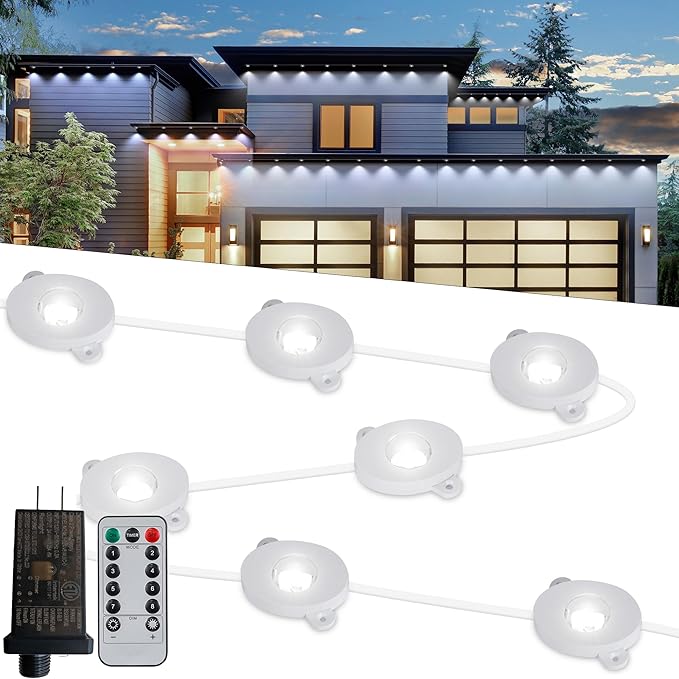 Permanent Christmas Outdoor Lights50ft 36LED Eaves Lights with Remote8 Modes Waterproof Outdoor Eave Connectable Christmas String Lights for Indoor Party (White)
