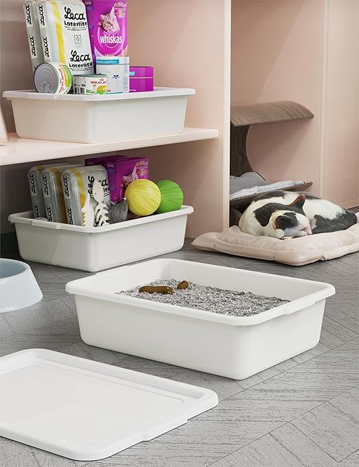 White 13 L Commercial Bus Tubs/Tote Box with Lid 3-Pack Plastic Storage Wash Basin Tub
