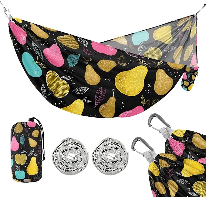 susiyo Portable Camping Hammock Apple Pear Printed Lightweight Hammock Comfortable Travel Swing with Tree Straps for Camping Hiking Backpacking Travel or Beach - Up to 330lbs