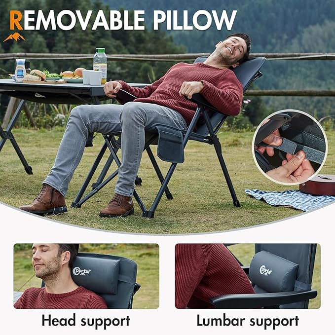 Portal Reclining Camping Chair with Adjustable Back Folding Camp Recliner for Adults Portable High Back Oversized 350LBS 2-Pack