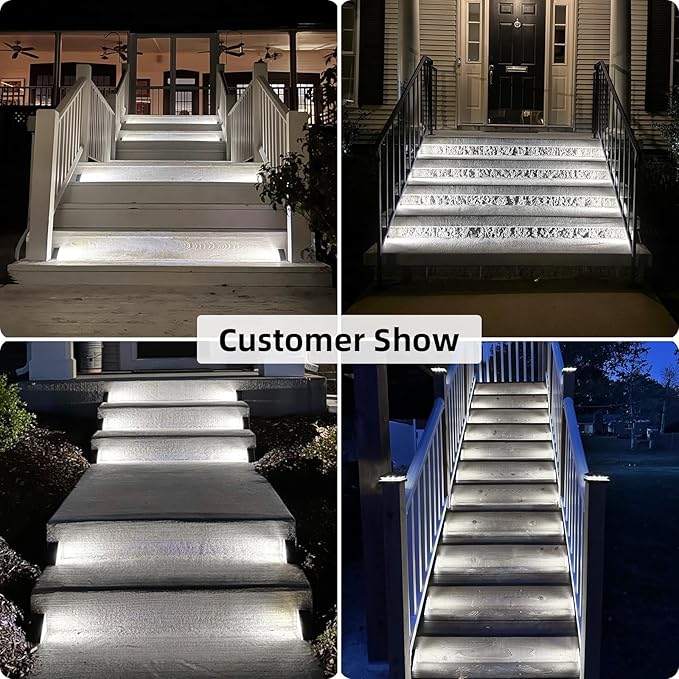 VOLISUN Solar Step Lights Outdoor Waterproof LED Outdoor Stair Lights Solar Step Light for Outside Warm&ampCool White Deck Light Decor for StairFront Porch and Patio(Gray12 Pack)