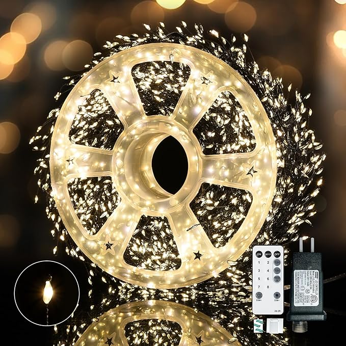 Dailyart Fairy Lights Plug in 3000 Led Cluster Lights with Timer 195Ft Waterproof Warm Twinkle String Light with Remote for Bedroom Wreath Garland Window Wedding Christmas Tree DecorationBlack Wire
