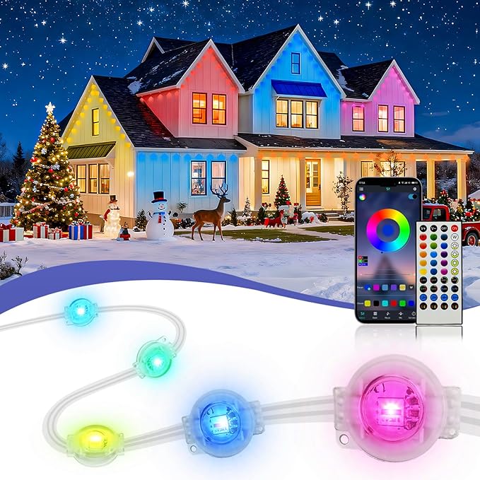 XINKAITE 400ft Permanent Outdoor Lights for House 2025 Eave Lighting with App/Remote Control IP67 Waterproof smartlight for Christmas Halloween Holiday Party Daily(2 Rolls 200FT)