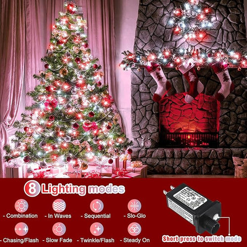 165FT 500 LED Outdoor String Lights Plug in Christmas Lights Indoor Waterproof 8 Modes Twinkle Fairy Lights Clear Wire for Xmas Patio Garden Tree Party Holiday Decorations Red and White
